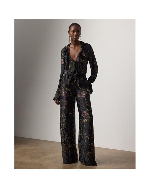 Tuta Carol in raso devoré a fiori di Ralph Lauren in Black