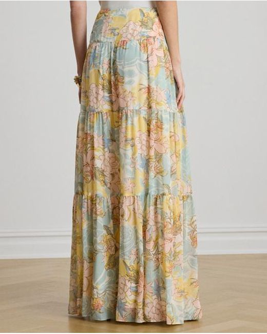 Ralph Lauren Metallic Floral Georgette Tiered Maxiskirt