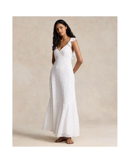 Vestido de lino con bordado suizo Polo Ralph Lauren de color White