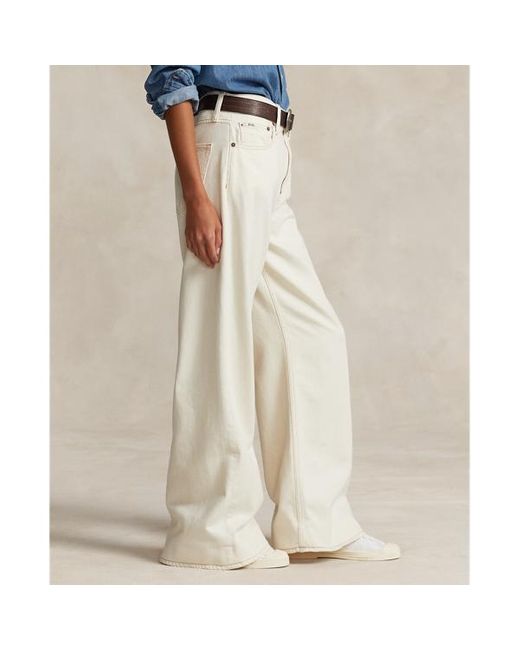 Jeans a vita alta e gamba larga di Ralph Lauren in Natural