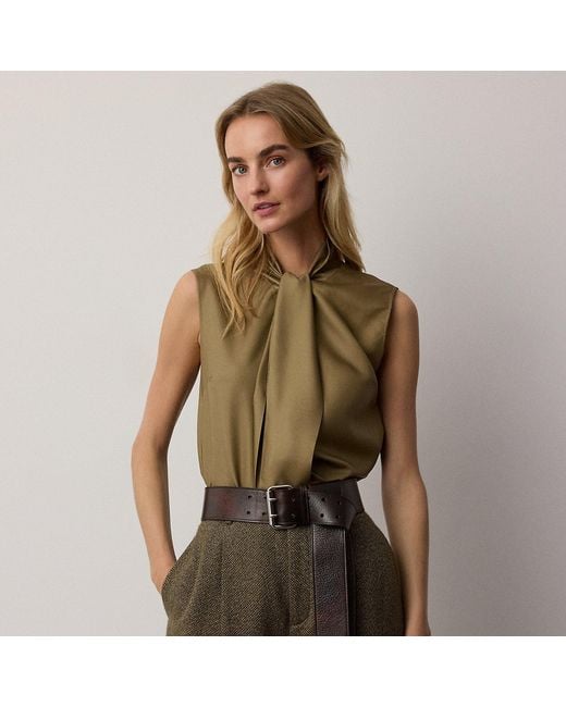 Ralph Lauren Green Gilmore Satin Taffeta Top