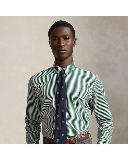 Polo Ralph Lauren Green Slim Fit Striped Stretch Poplin Shirt for men