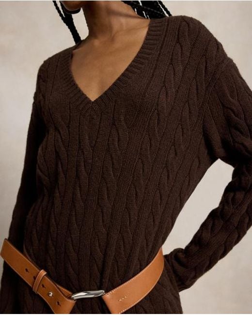 Polo Ralph Lauren Black Cable-Knit V-Neck Jumper Dress
