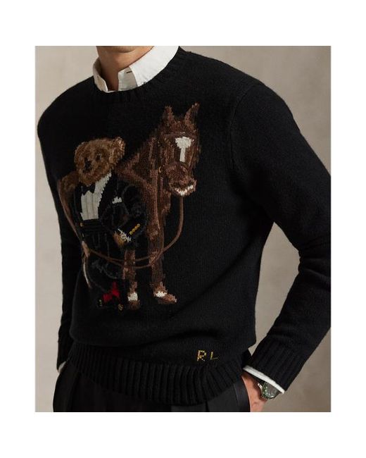 Ralph Lauren Black Polo Bear Wool Sweater for men
