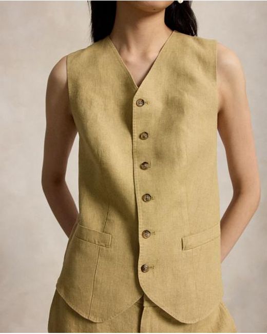 Ralph Lauren Green Buttoned Délavé Linen Waistcoat