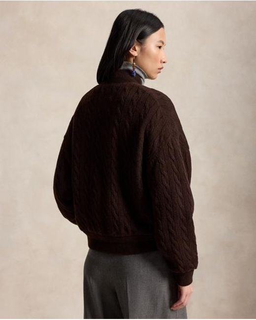 Polo Ralph Lauren Brown Cable-Knit Wool-Cashmere Snapped Jacket