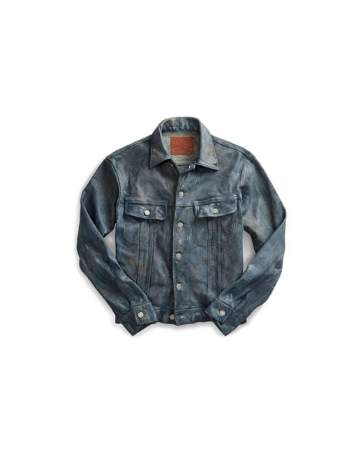 RRL Indigo-dyed Leather Jacket in Blue for Men | Lyst