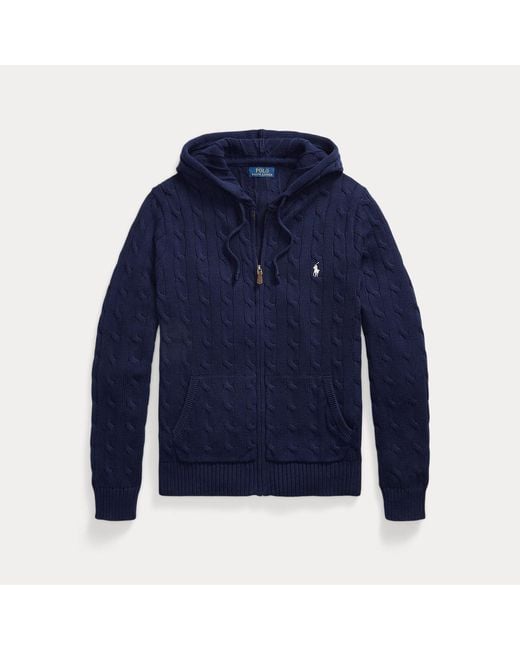 Polo Ralph Lauren Blue Cable-Knit Cotton Hooded Sweater for men