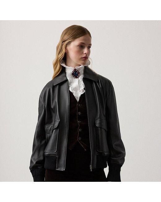 Ralph Lauren Black Coale Lambskin Bomber Jacket