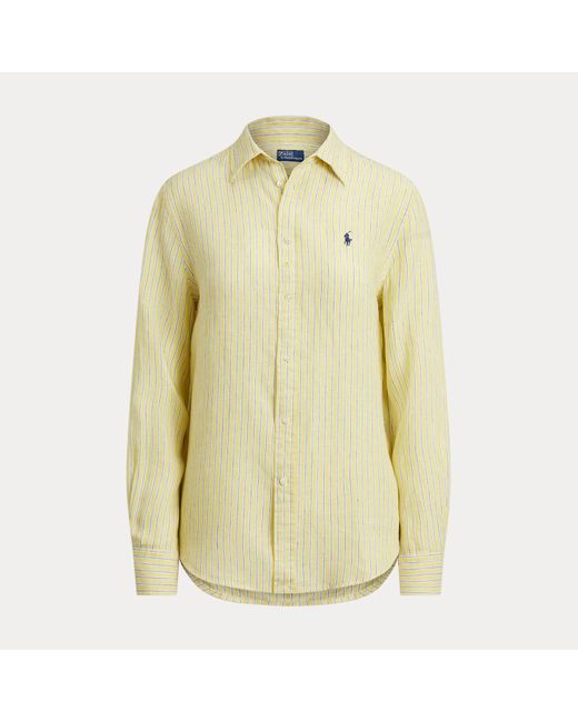 Polo Ralph Lauren Classic Fit Gestreept Linnen Overhemd in het Yellow