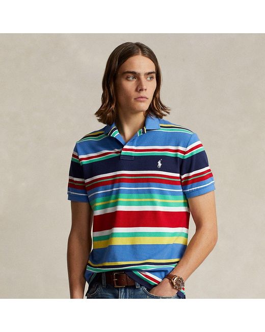Ralph Lauren Blue Classic Fit Striped Mesh Polo Shirt for men
