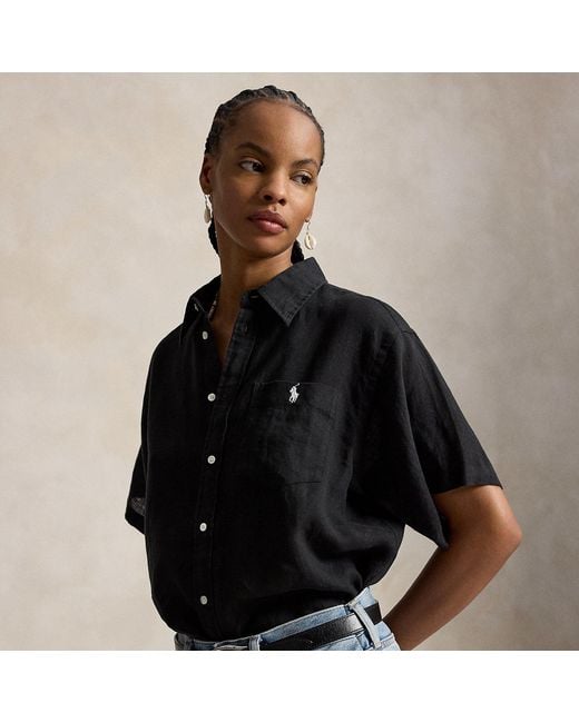 Polo Ralph Lauren Black Oversize Fit Linen Short-Sleeve Shirt