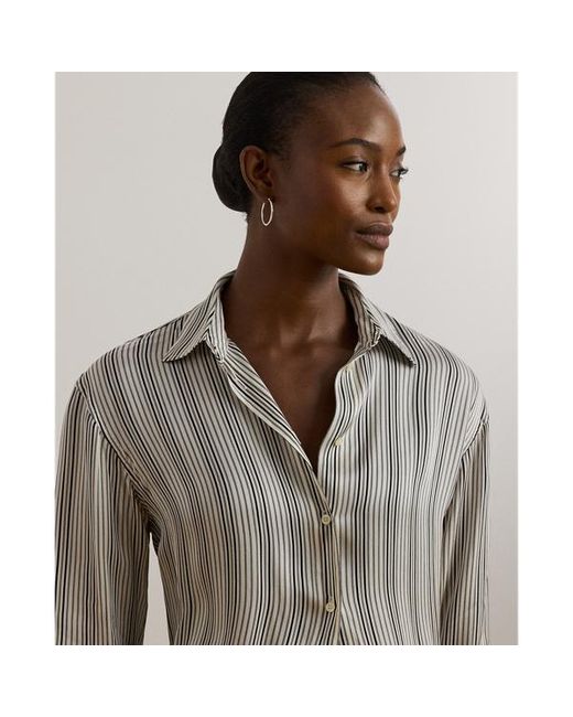 Ralph Lauren Gray Relaxed Fit Striped Satin Shirt