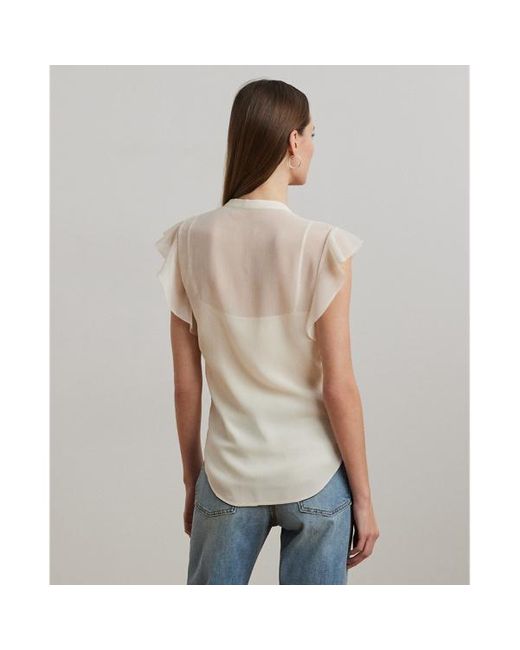 Camicetta in georgette con fiocco di Ralph Lauren in Natural