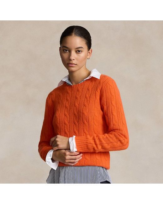 Ralph Lauren Cable knit Cashmere Sweater in Orange Lyst