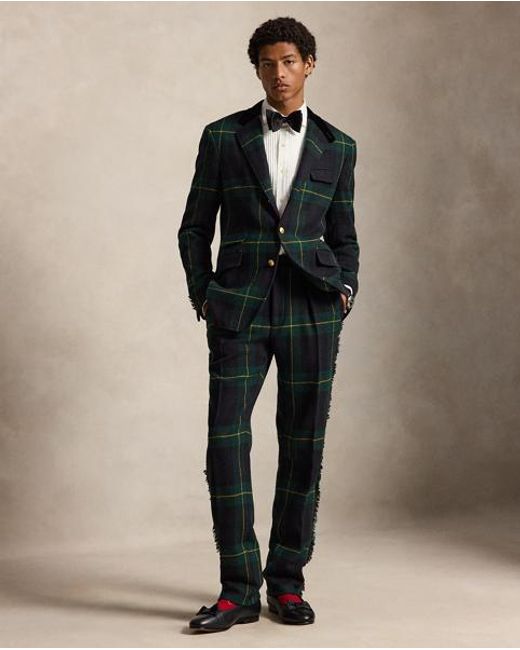 Polo Ralph Lauren Black Leather-Trim Plaid Tweed Suit Trouser for men