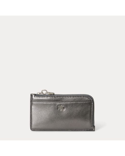Ralph Lauren Gray Metallic Nappa Leather L-Zip Card Case