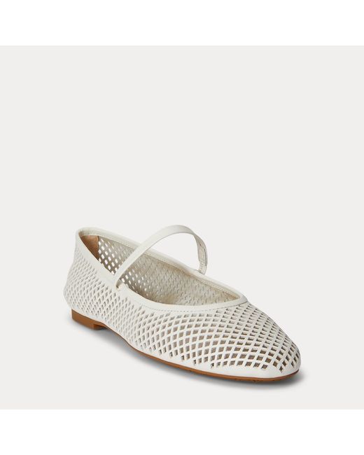 Ralph Lauren White Jayna Perforated Leather Mary Jane Flat