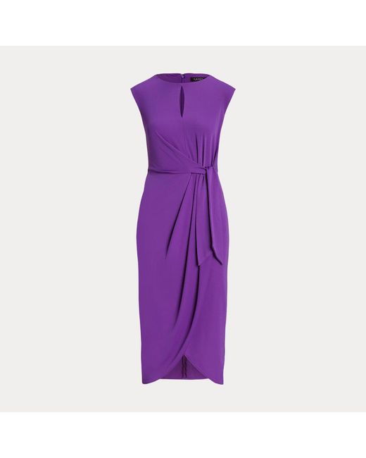 Vestido de punto elástico anudado Lauren by Ralph Lauren de color Purple