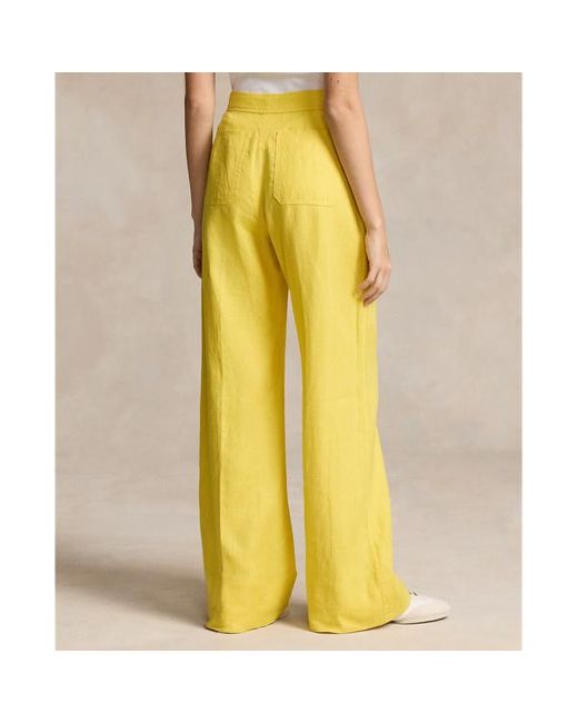 Pantaloni in lino svasati a gamba larga di Polo Ralph Lauren in Yellow