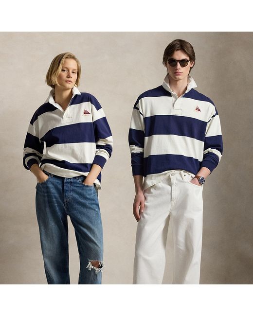 Polo Ralph Lauren Blue Big Fit Striped Jersey Rugby Shirt for men