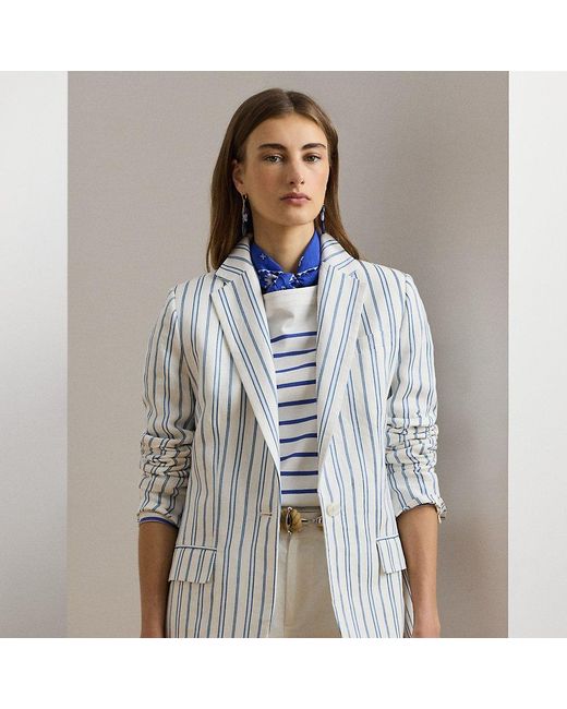 Ralph Lauren Gray Gestreifter Blazer Aus Leinenmischung