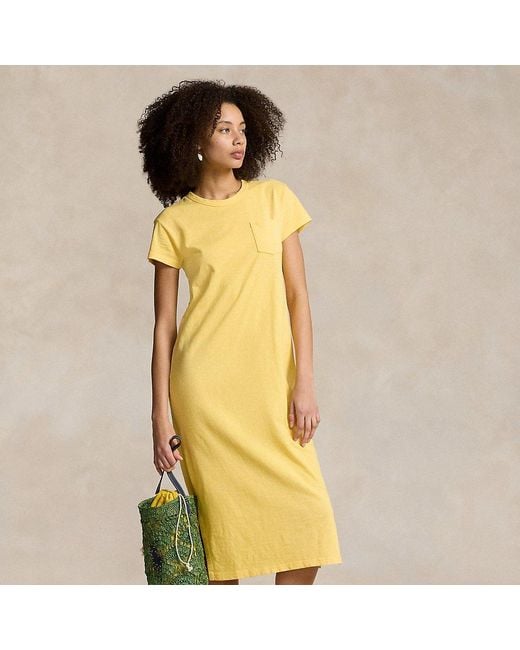 Polo Ralph Lauren Yellow Cotton Crewneck Pocket T-shirt Dress