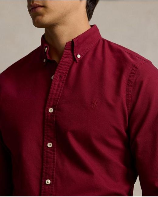 Camisa Oxford Slim Fit Teñida En Prenda Polo Ralph Lauren de hombre de color Red