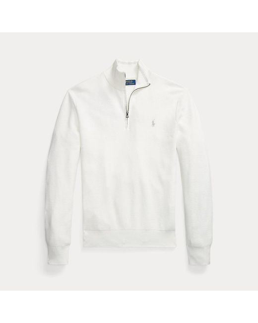 Polo Ralph Lauren Mesh knit Cotton Quarter zip Sweater in White for Men Lyst UK