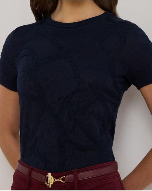 Ralph Lauren Blue Belting-Motif Short-Sleeve Jumper