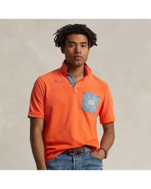 Ralph Lauren Orange Classic Fit Mesh Graphic Polo Shirt for men