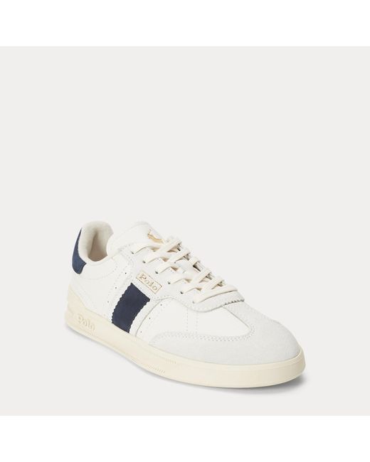Polo Ralph Lauren White Heritage Aera Leather-Suede Trainer