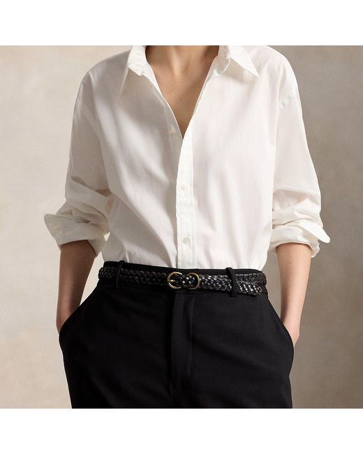 Polo Ralph Lauren White Braided Vachetta Leather Skinny Belt