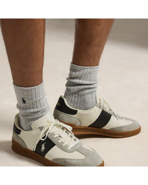 Polo Ralph Lauren White Heritage Aera Leather-Suede Trainer for men