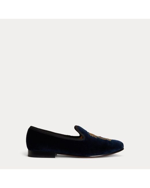 Polo Ralph Lauren Black Paxton Crest Velvet Slipper for men