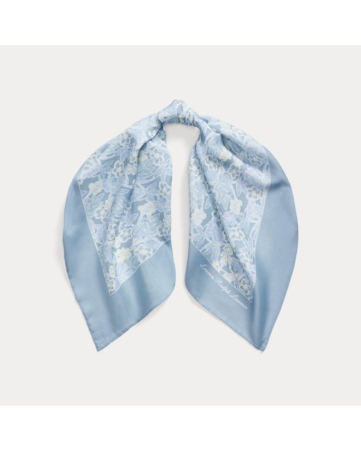 Ralph Lauren Blue Floral Cotton-Silk Square Scarf