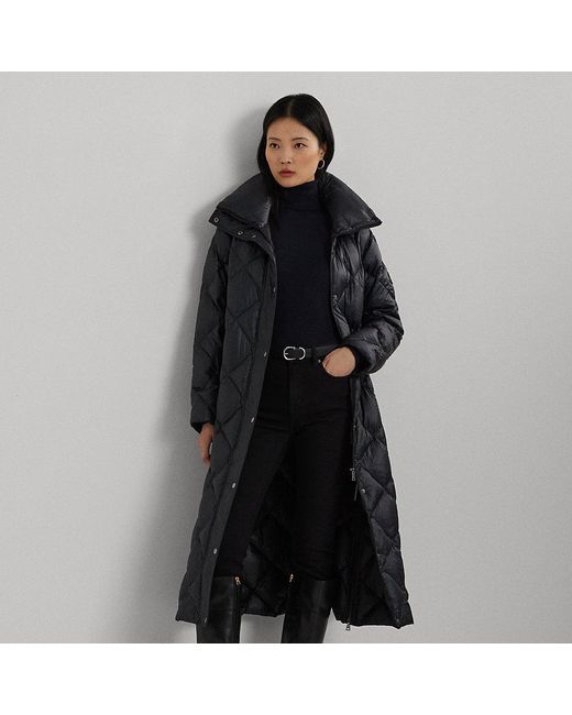 Ralph Lauren Black Diamond-Quilted Down Funnelneck Maxicoat