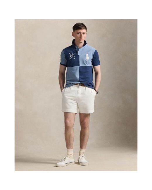 Ralph Lauren Blue Custom Slim Fit Big Pony Mesh Polo Shirt for men