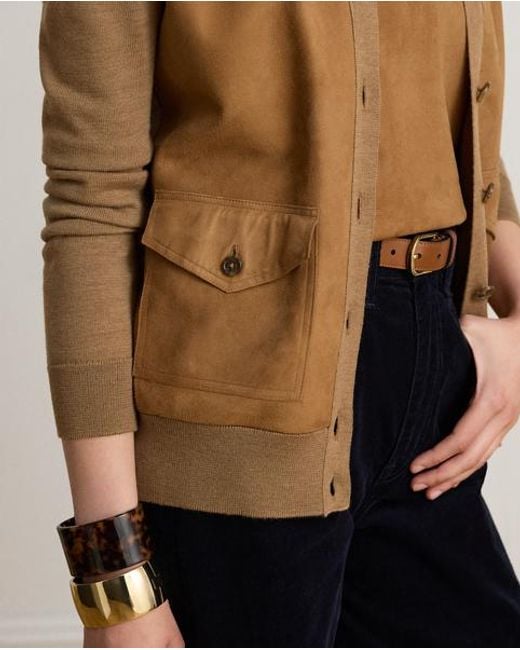 Ralph Lauren Brown Goat-Suede & Wool V-Neck Cardigan