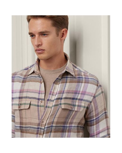 Ralph Lauren Purple Label Gray Ralph Lauren Plaid Linen Twill Shirt for men