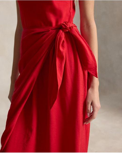 Polo Ralph Lauren Red Faux-Wrap Tee Dress