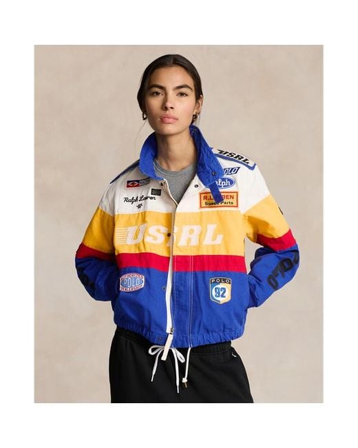 Polo Ralph Lauren Blue Colour-blocked Brand-embroidered Regular-fit Cotton Bomber Jacket
