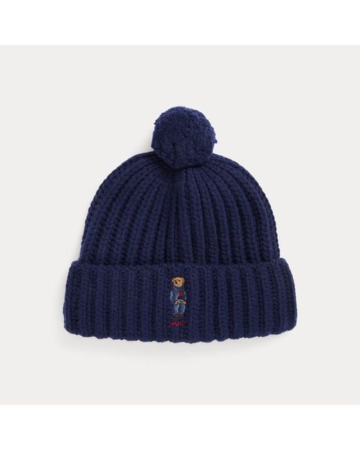 Polo Ralph Lauren Blue Polo Bear Rib Pom-Pom Beanie