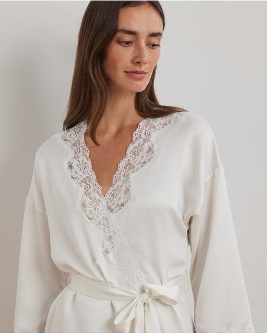 Ralph Lauren White Lace-Trim Satin Robe