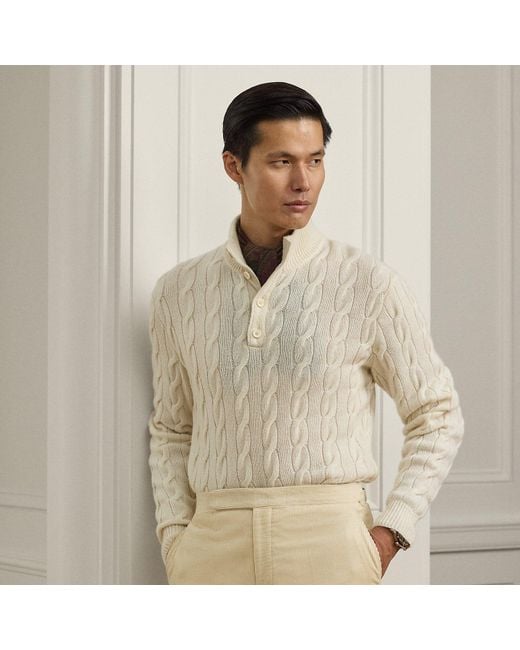 Ralph Lauren Natural Cable-Knit Cashmere Mockneck Jumper for men