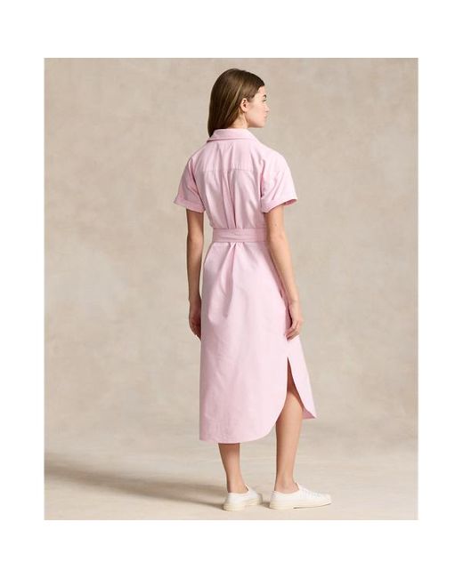 Chemisier Oxford maniche corte e cintura di Polo Ralph Lauren in Pink