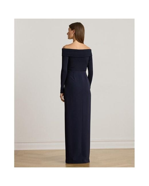 Abito lungo in crêpe a coste di Ralph Lauren in Blue