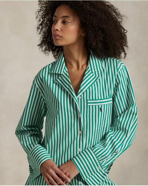Polo Ralph Lauren Poplin Pyjamaset Van Crop Top En Boxer in het Green