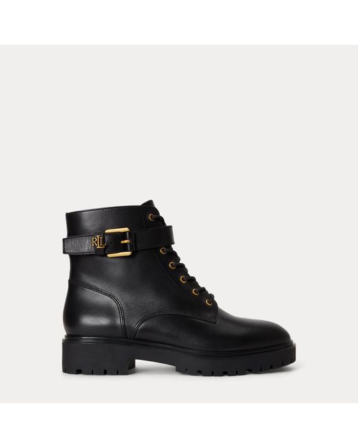 Ralph Lauren Black Allyson Calfskin Logo-Keeper Bootie