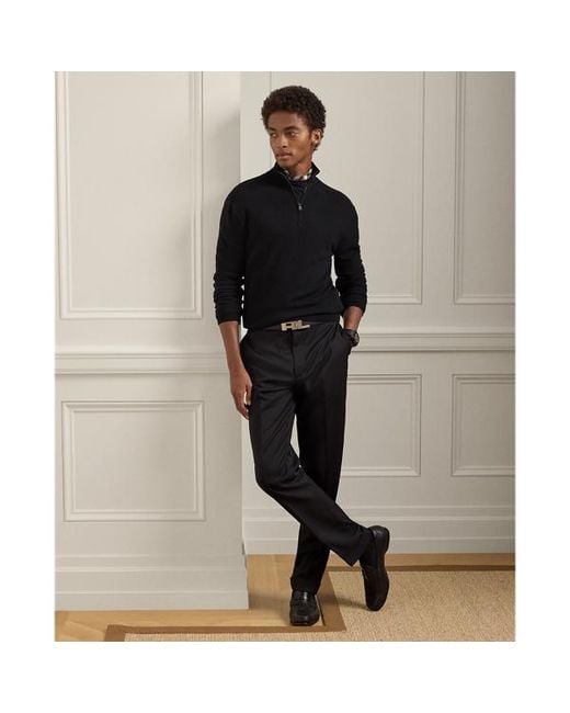 Ralph Lauren Black Piqué-Knit Wool Quarter-Zip Jumper for men